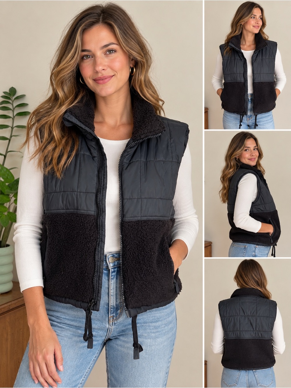 🔹 JoyLab Black Sherpa Quilted Vest Size Small